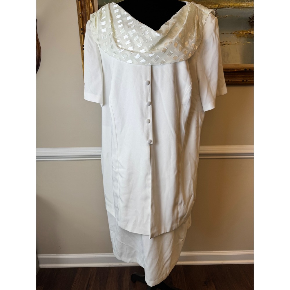 Vintage Roamans Cream Dress 18W Gold Geometric Scarf Mother of The Bride Chrch